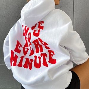 SHEIN L Slogan Graphic Drop Shoulder Hoodie - White